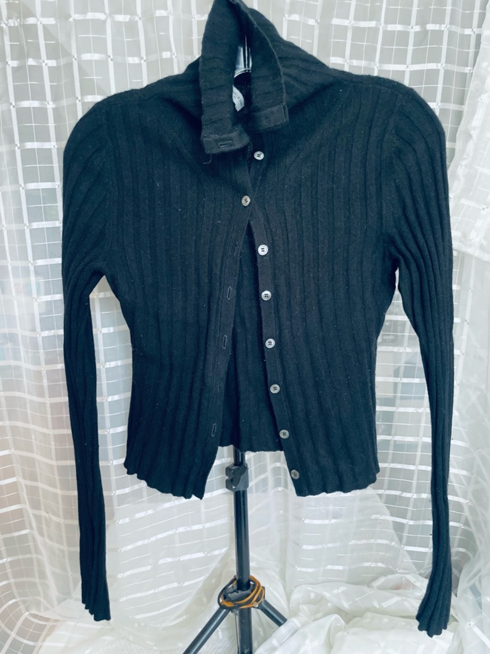 Morgane Le Fay Black Ribbed Button Cardigan - Picture 5 of 7